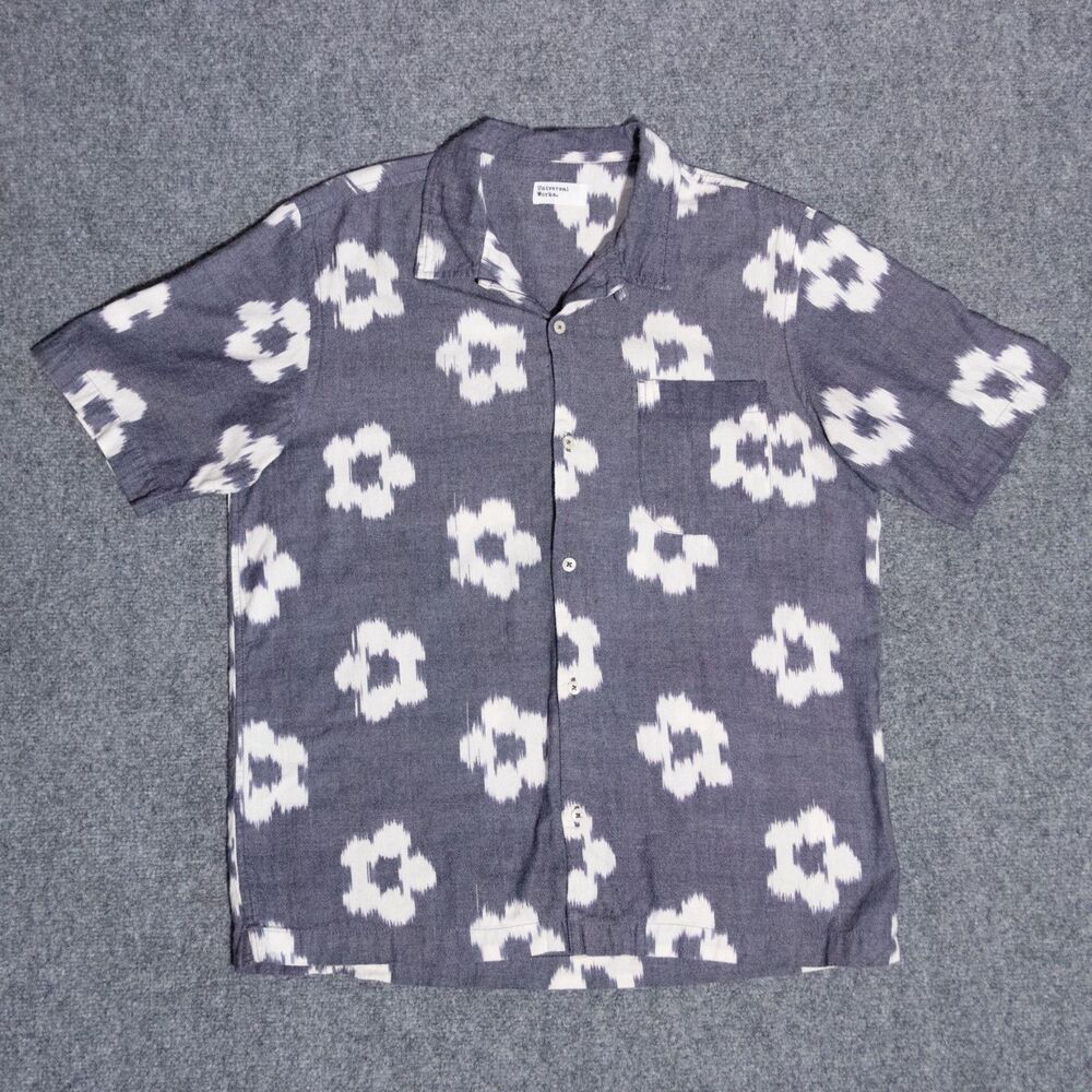Universal Works Road Shirt Ikat Flower Print Camp Loop Collar Men's Large Button